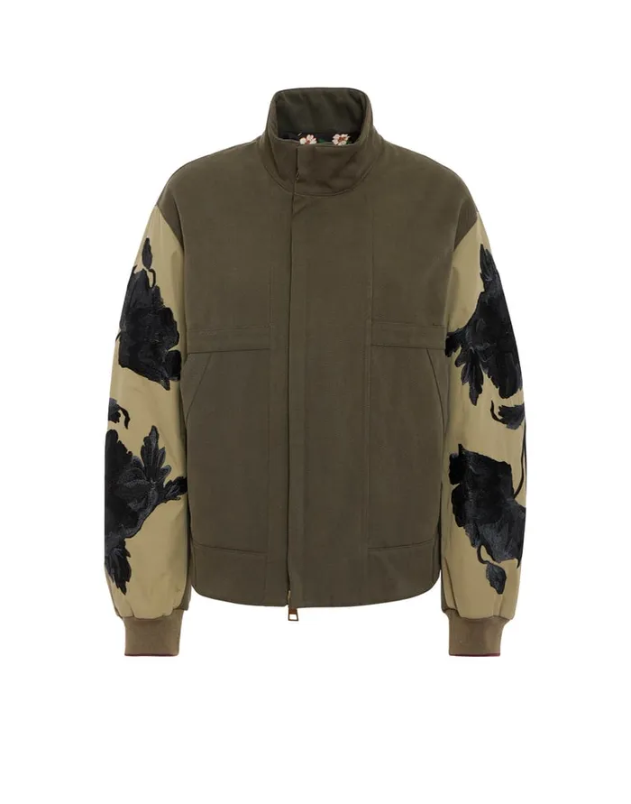 La Doublej Janis Puffer Solid Camouflage Green In Washed Cotton Embroidered Women Outerwear