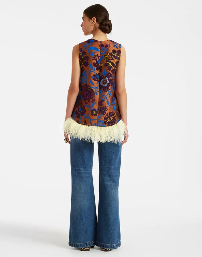 La Doublej La Scala Top With Feathers Jacquard Selva In Jacquard Women Shirts and Tops
