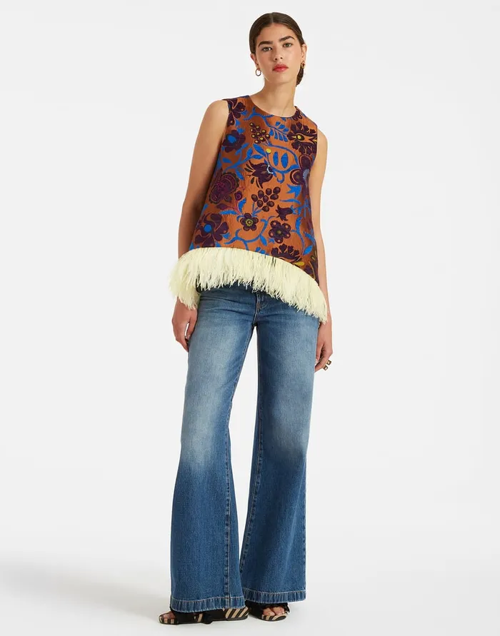 La Doublej La Scala Top With Feathers Jacquard Selva In Jacquard Women Shirts and Tops