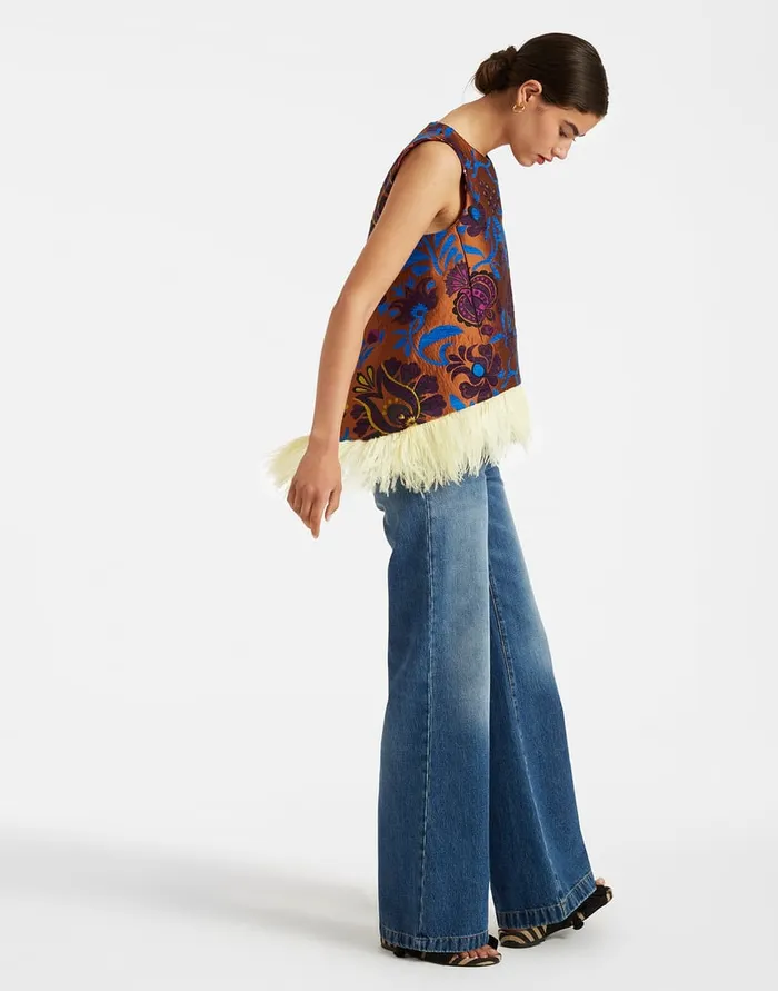 La Doublej La Scala Top With Feathers Jacquard Selva In Jacquard Women Shirts and Tops