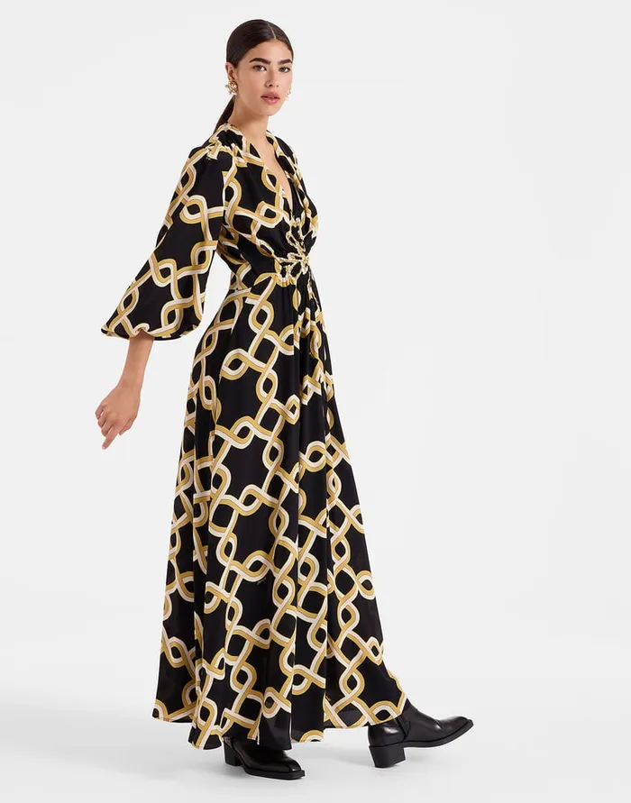 La Doublej Long Camerino Dress Tackle Black In Crepe De Chine Silk Women Party Dressing
