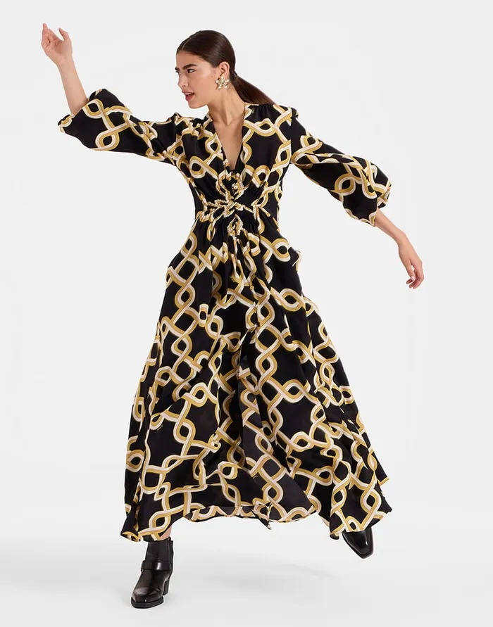 La Doublej Long Camerino Dress Tackle Black In Crepe De Chine Silk Women Party Dressing