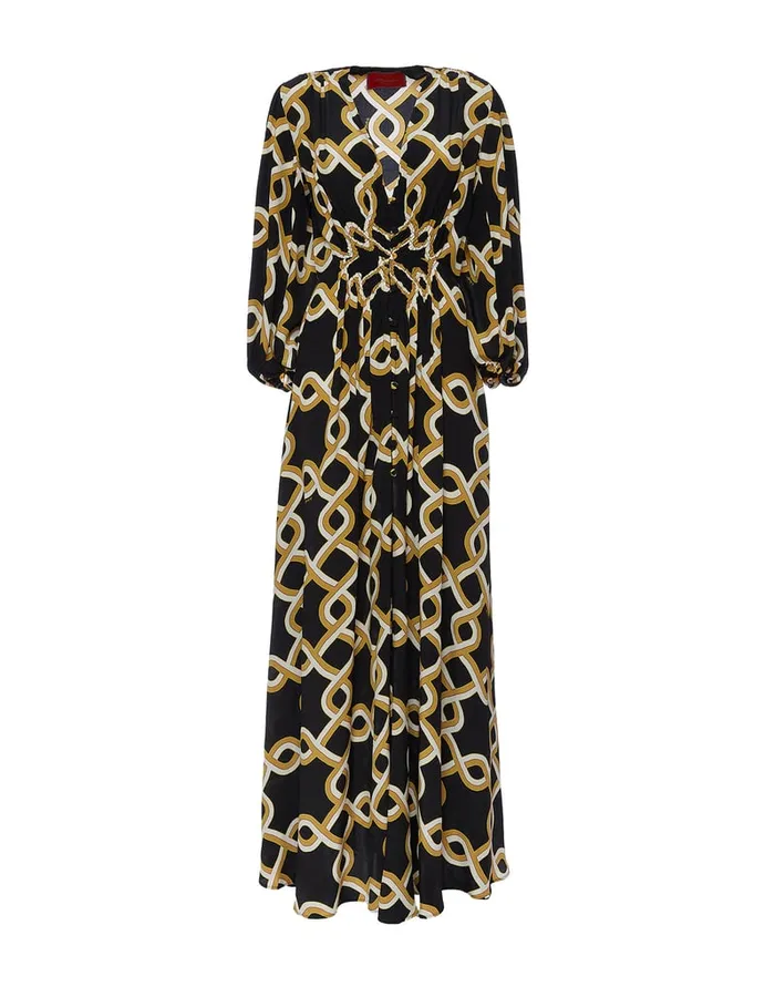 La Doublej Long Camerino Dress Tackle Black In Crepe De Chine Silk Women Party Dressing