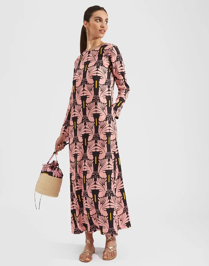 La Doublej Long Sleeve Swing Dress Ali Rosa In Sable Women Dresses