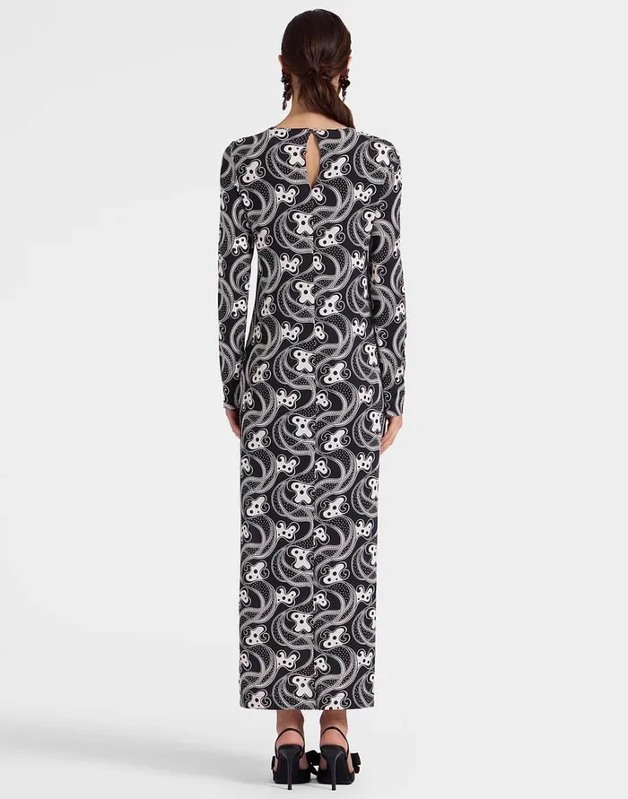 La Doublej Long Sleeve Swing Dress Aperol Black and White In Flowy Jersey Women Party Dressing