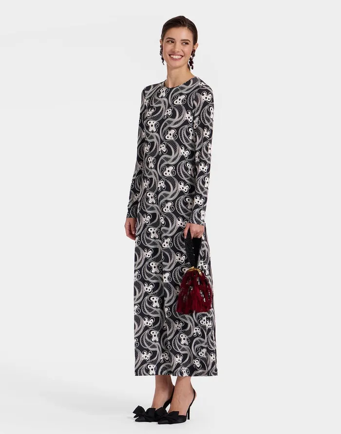 La Doublej Long Sleeve Swing Dress Aperol Black and White In Flowy Jersey Women Party Dressing
