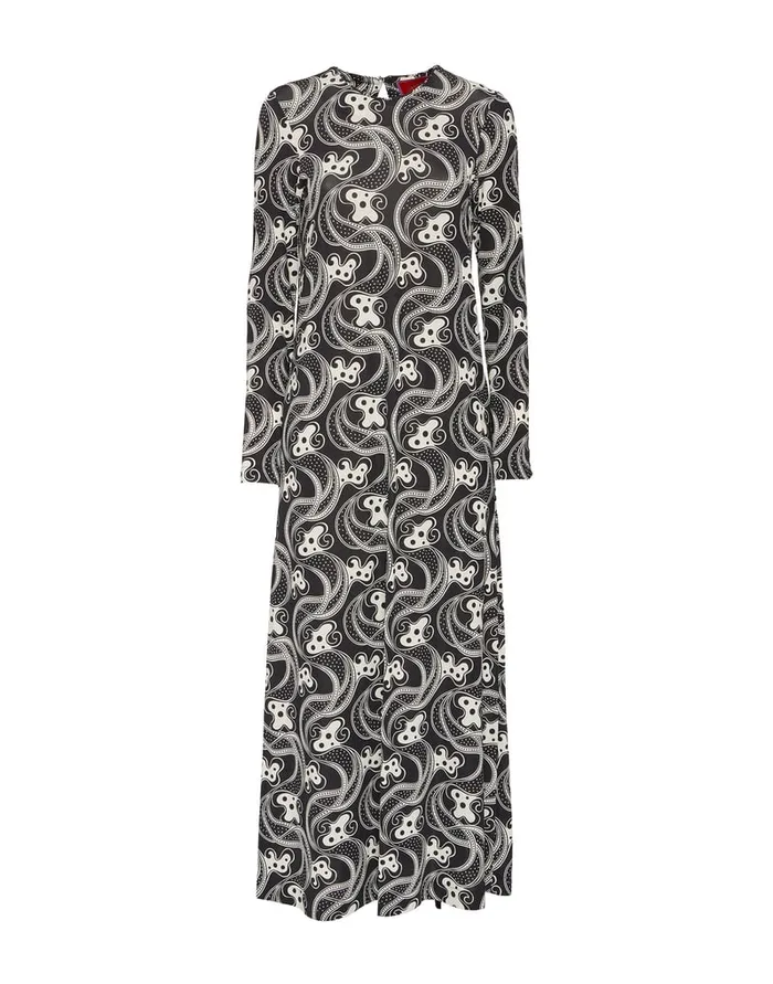 La Doublej Long Sleeve Swing Dress Aperol Black and White In Flowy Jersey Women Party Dressing