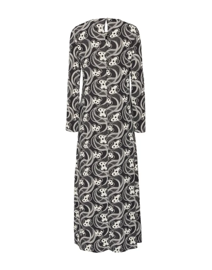 La Doublej Long Sleeve Swing Dress Aperol Black and White In Flowy Jersey Women Party Dressing