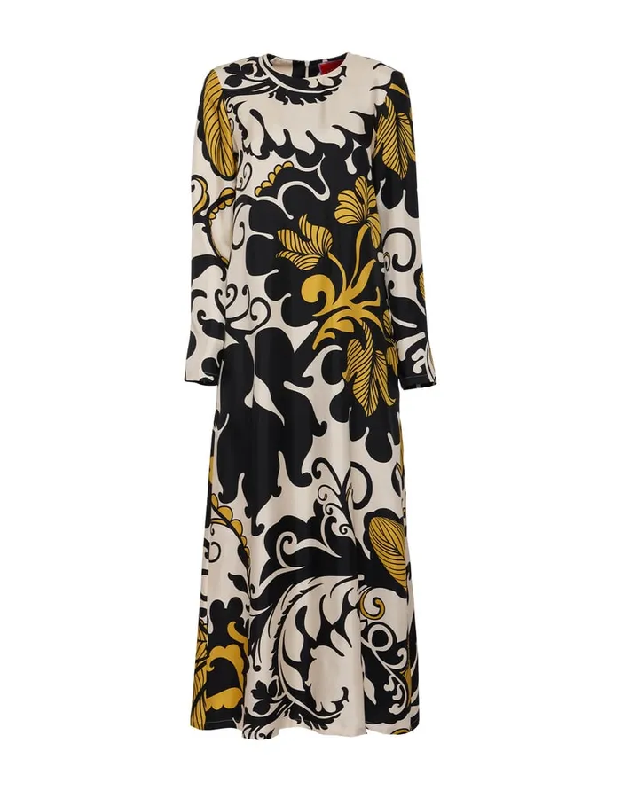 La Doublej Long Sleeve Swing Dress Marea Black and White In Silk Twill Women Dresses