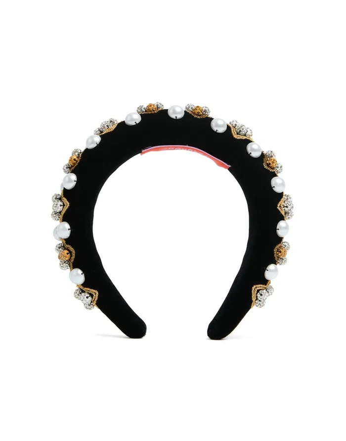 La Doublej Medici Headband Solid Gold In Velvet Embroidered Women Hair Accessories