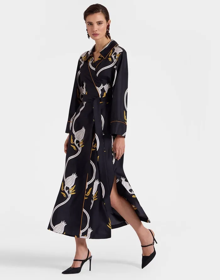 La Doublej Midnight Dress Melograno Black and White In Silk Twill Women Dresses