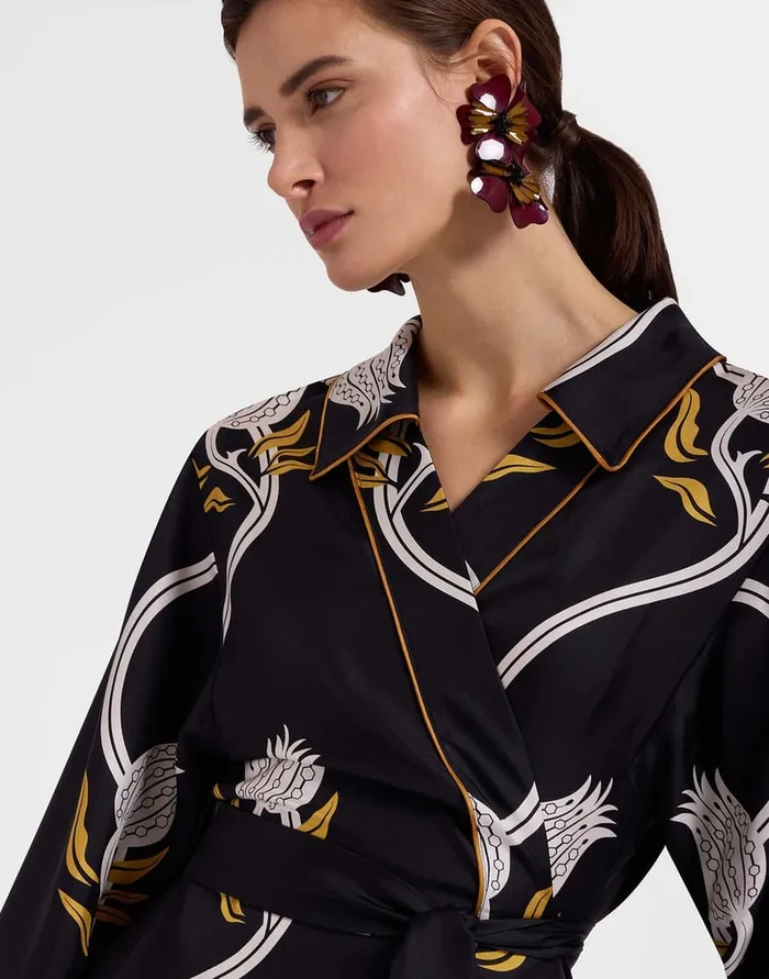 La Doublej Midnight Dress Melograno Black and White In Silk Twill Women Dresses