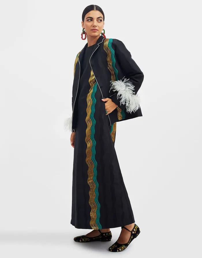 La Doublej Nile Jacket The Nile Black In Jacquard With Feathers Women Outerwear
