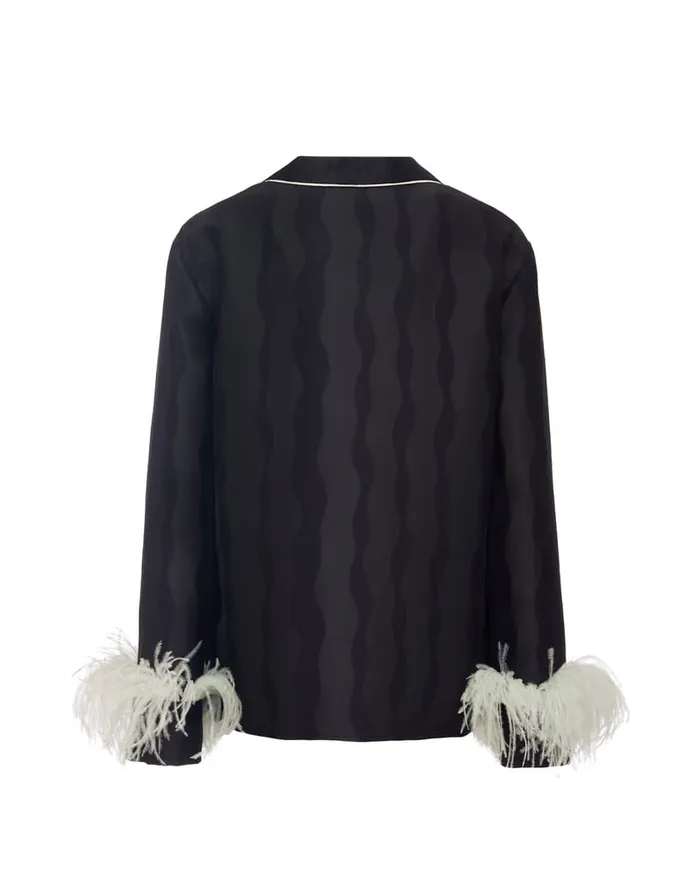 La Doublej Nile Jacket The Nile Black In Jacquard With Feathers Women Outerwear