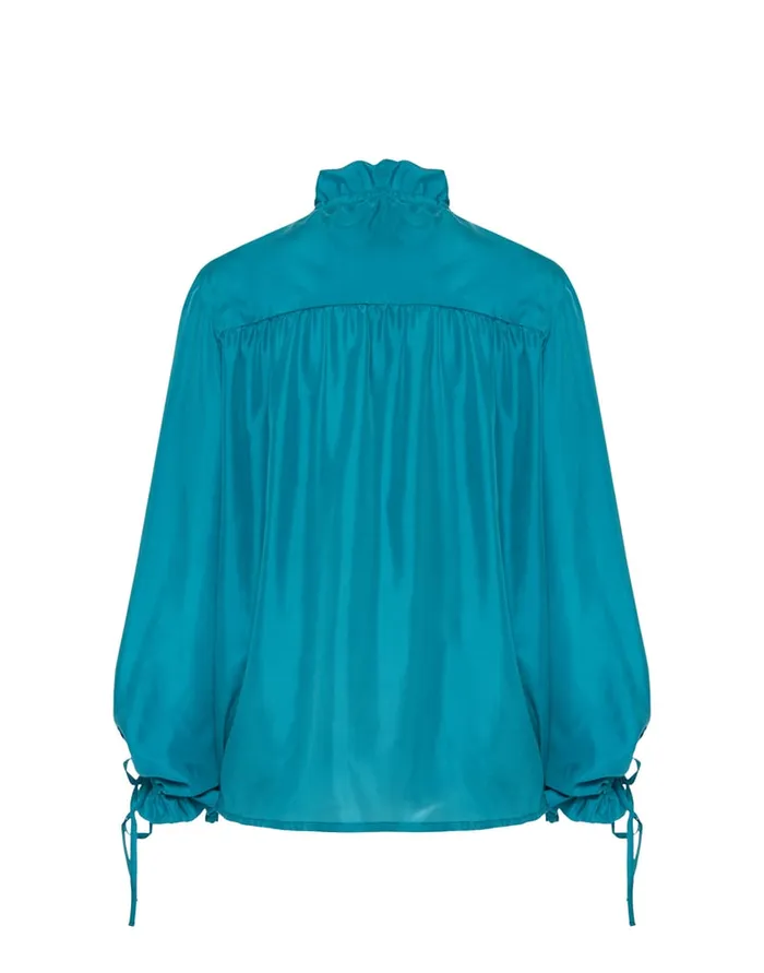La Doublej Shirt And Sassy Solid Blue Petrol In Washed Silk Women Shirts and Tops