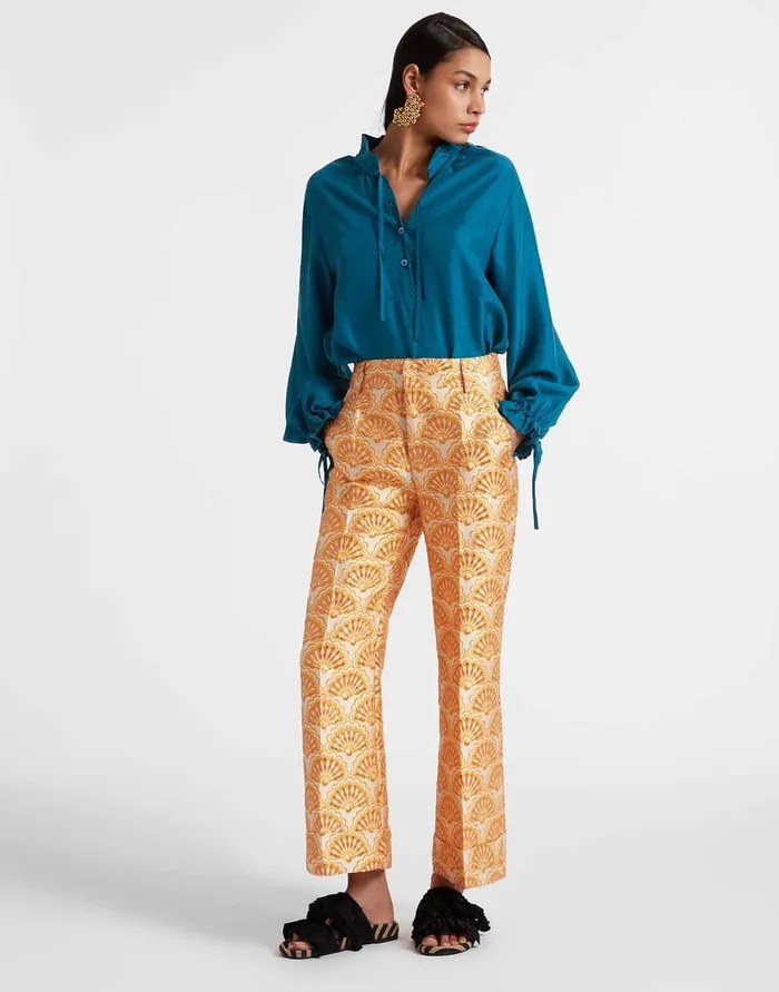 La Doublej Shirt And Sassy Solid Blue Petrol In Washed Silk Women Shirts and Tops