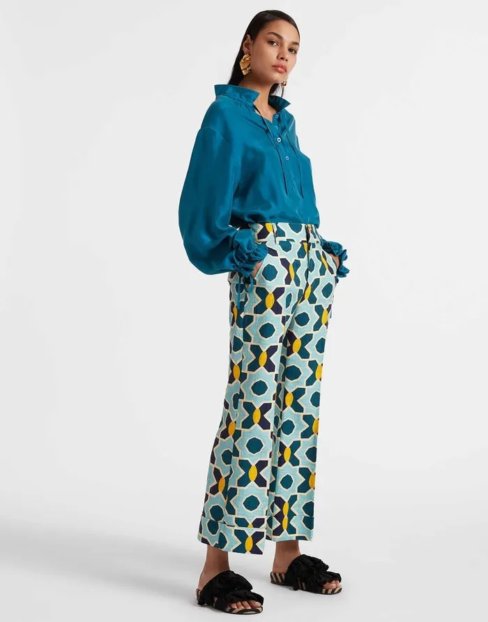 La Doublej Shirt And Sassy Solid Blue Petrol In Washed Silk Women Shirts and Tops