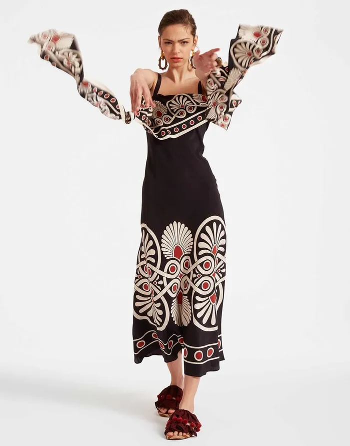 La Doublej SlipAround Dress Medallion Place Black In Crepe De Chine Women Party Dressing