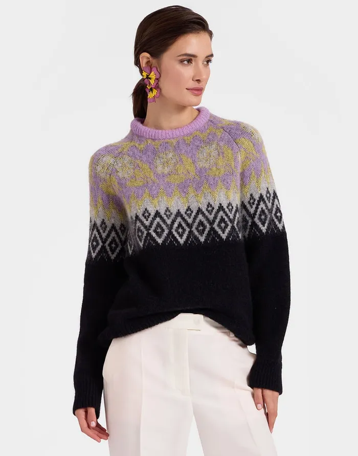 La Doublej Slope Sweater Black and Lilac In Wool Women Knitwear