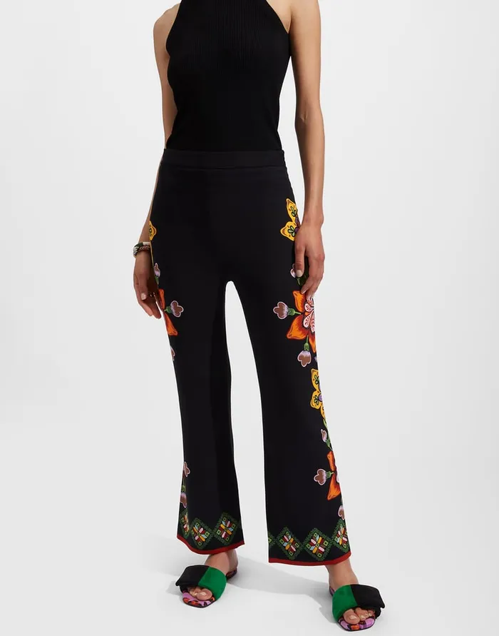 La Doublej Stretch Pants Folk Flowers Nero Place In Viscose Jersey Women Shorts and Pants