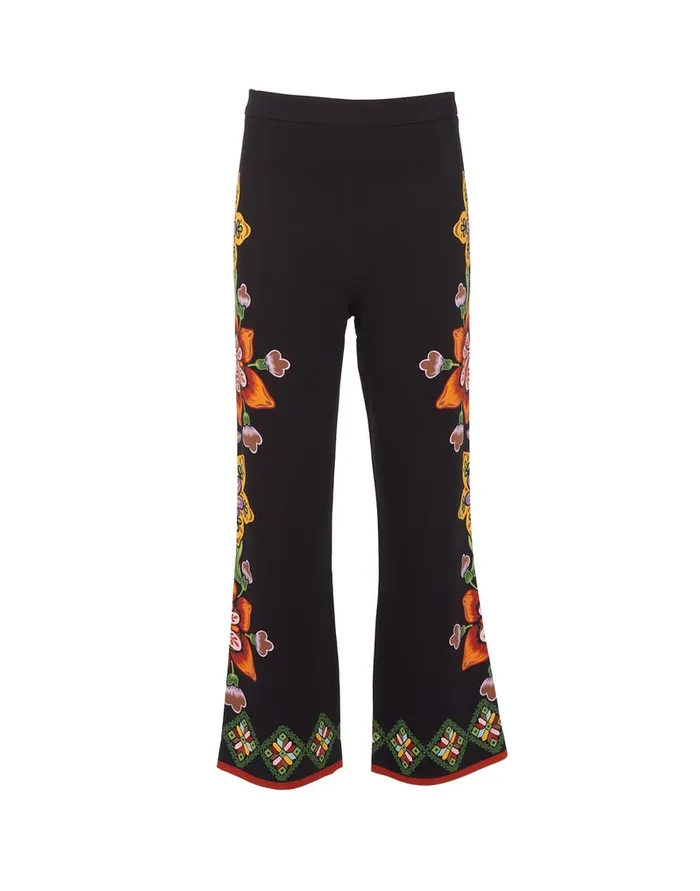 La Doublej Stretch Pants Folk Flowers Nero Place In Viscose Jersey Women Shorts and Pants