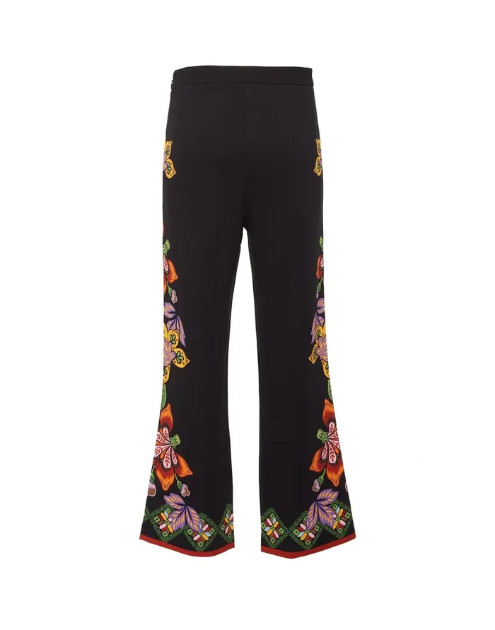 La Doublej Stretch Pants Folk Flowers Nero Place In Viscose Jersey Women Shorts and Pants