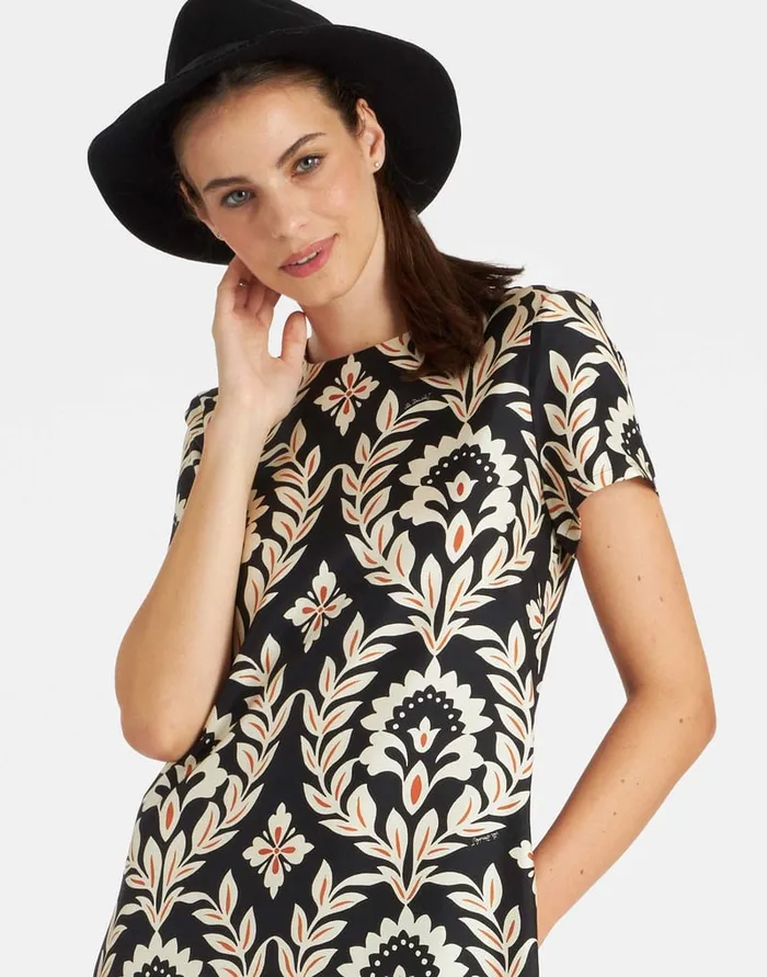 La Doublej Swing Dress Ghirlanda Black In Silk Twill With Feathers Women Dresses