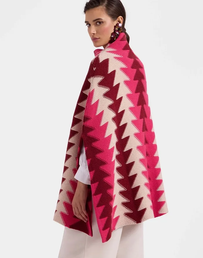 La Doublej Trine Cape Bordeaux In Wool Intarsia Women Knitwear