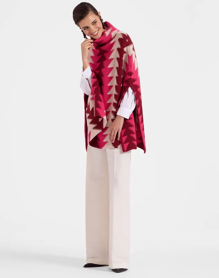 La Doublej Trine Cape Bordeaux In Wool Intarsia Women Knitwear