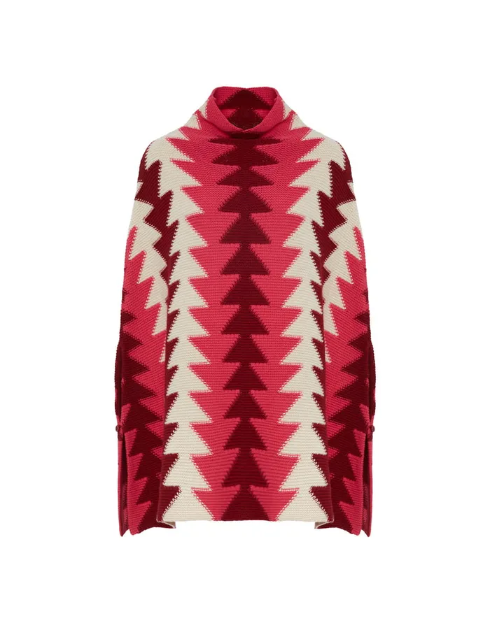 La Doublej Trine Cape Bordeaux In Wool Intarsia Women Knitwear