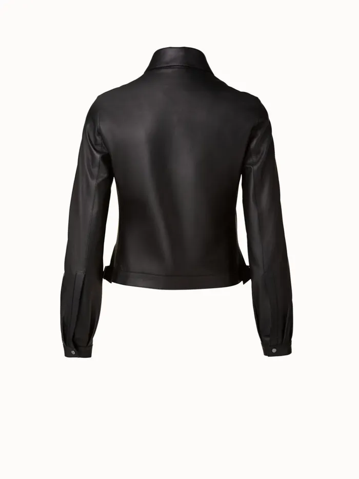 Lamb Nappa Leather Blouson Jacket Black Women Akris Jackets