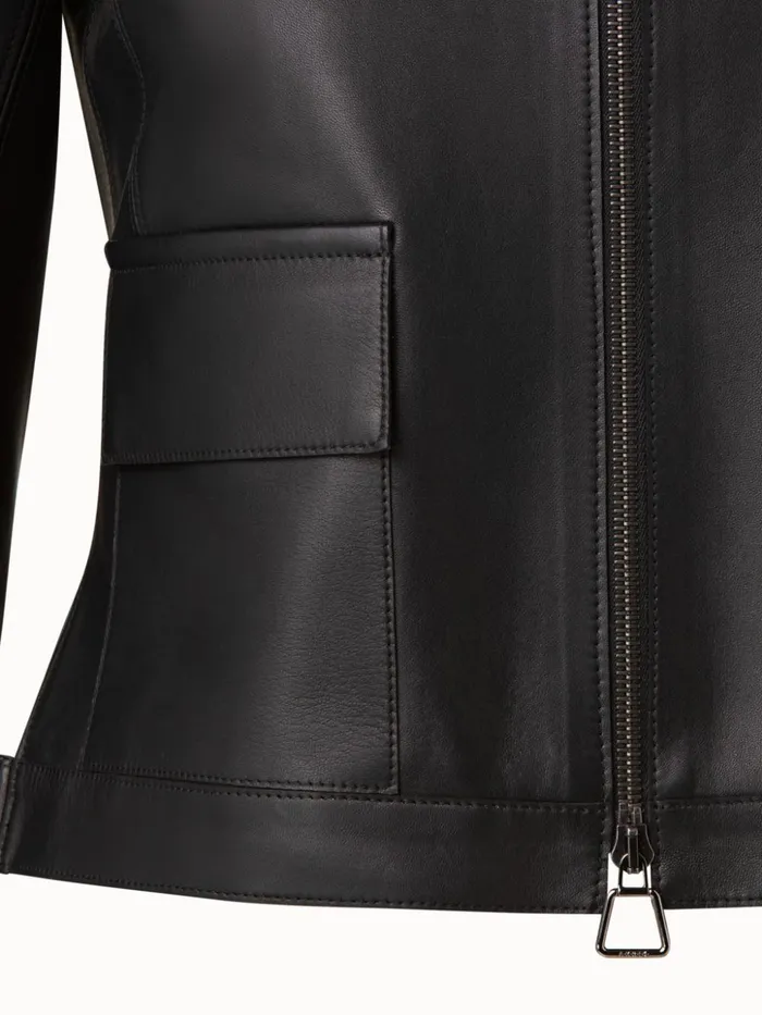 Lamb Nappa Leather Blouson Jacket Black Women Akris Jackets