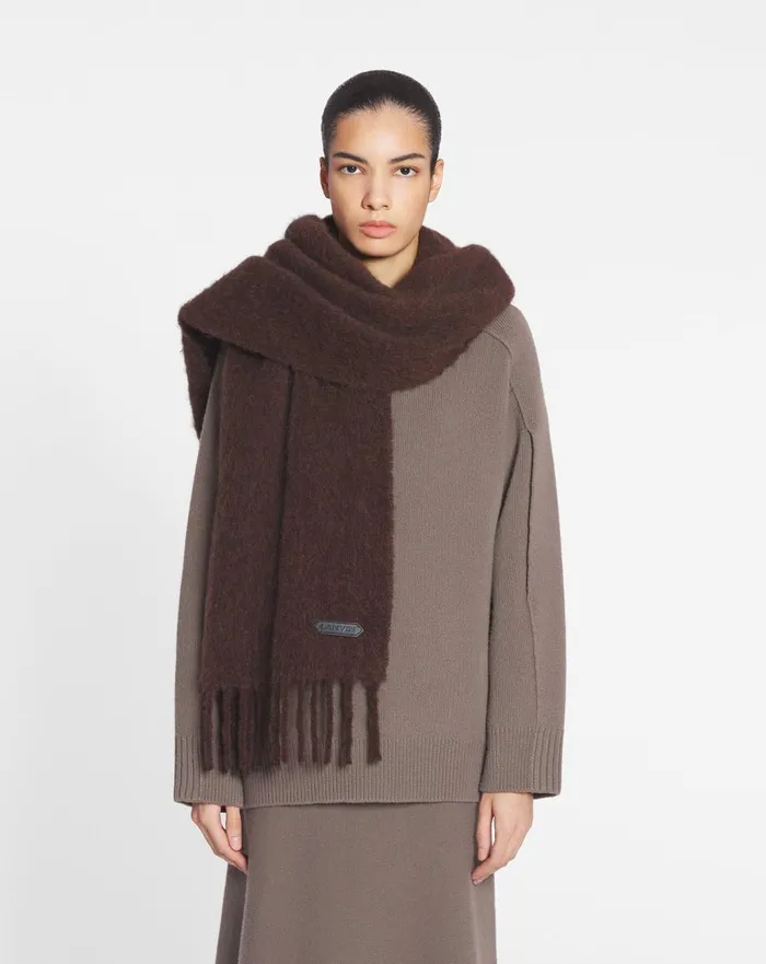 Lanvin Fringed Scarf In Wool Dark Brown Women Lanvin Silks and Scarves Lanvin Fringed Scarf In Wool Dark Brown Women Lanvin Silks and Scarves