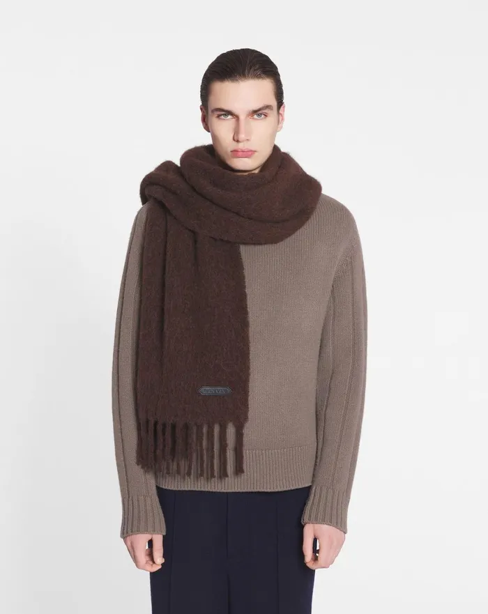 Lanvin Fringed Scarf In Wool Dark Brown Women Lanvin Silks and Scarves Lanvin Fringed Scarf In Wool Dark Brown Women Lanvin Silks and Scarves