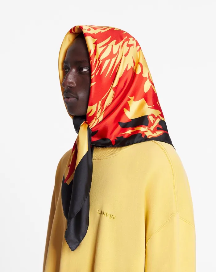 Lanvin X Future Printed Silk Eagle Scarf Cornbright Orange Men Lanvin Hats