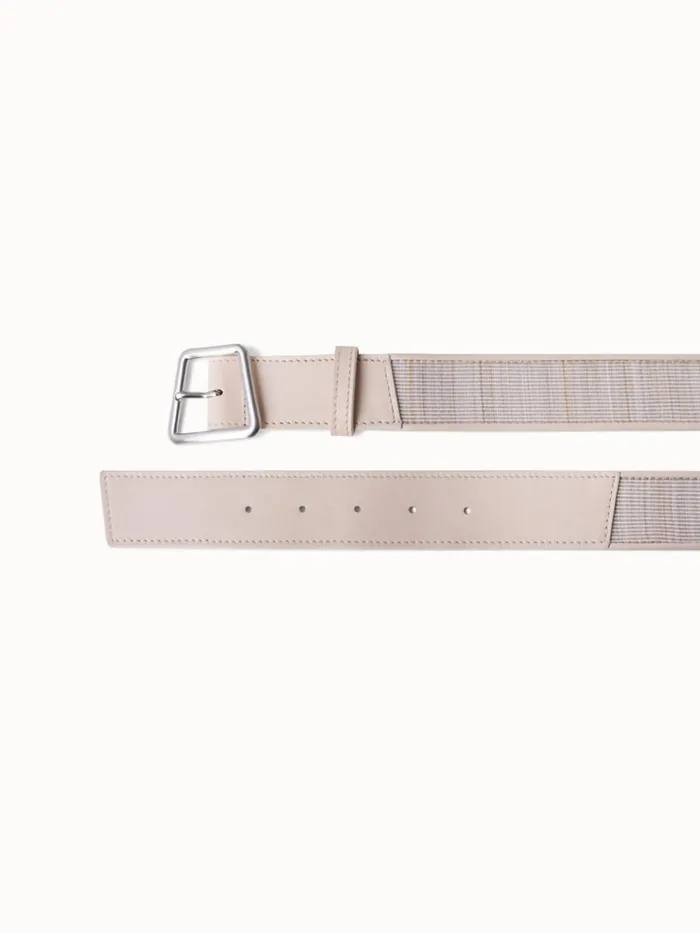Leather And Horsehair Belt With Trapezoid Buckle Greige Women Akris Belts