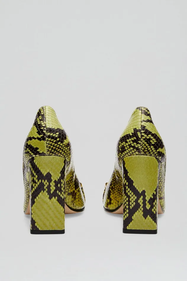 Leather Scanlan Theodore Women GOLD TRIM SQUARE TOE PUMP 95 VERT