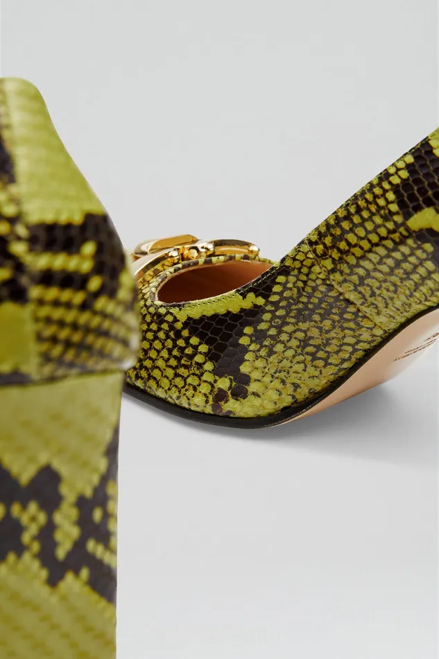 Leather Scanlan Theodore Women GOLD TRIM SQUARE TOE PUMP 95 VERT
