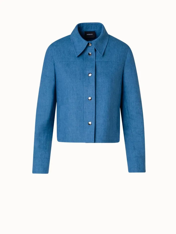 Linen Gabardine Shirt Jacket Medium Denim Women Akris Jackets