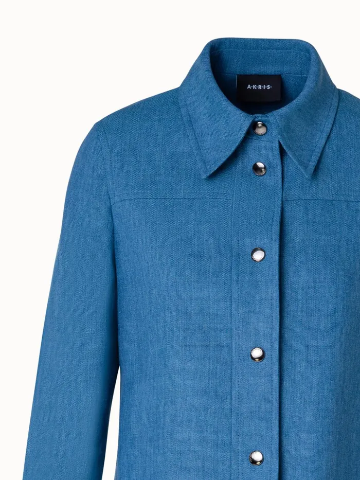 Linen Gabardine Shirt Jacket Medium Denim Women Akris Jackets