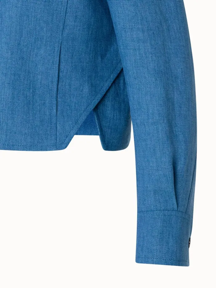 Linen Gabardine Shirt Jacket Medium Denim Women Akris Jackets