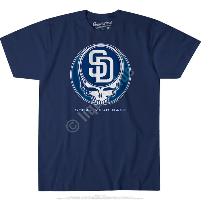 Liquid Blue Athletic TShirt Men San Diego Padres Steal Your Base Navy Athletic TShirt