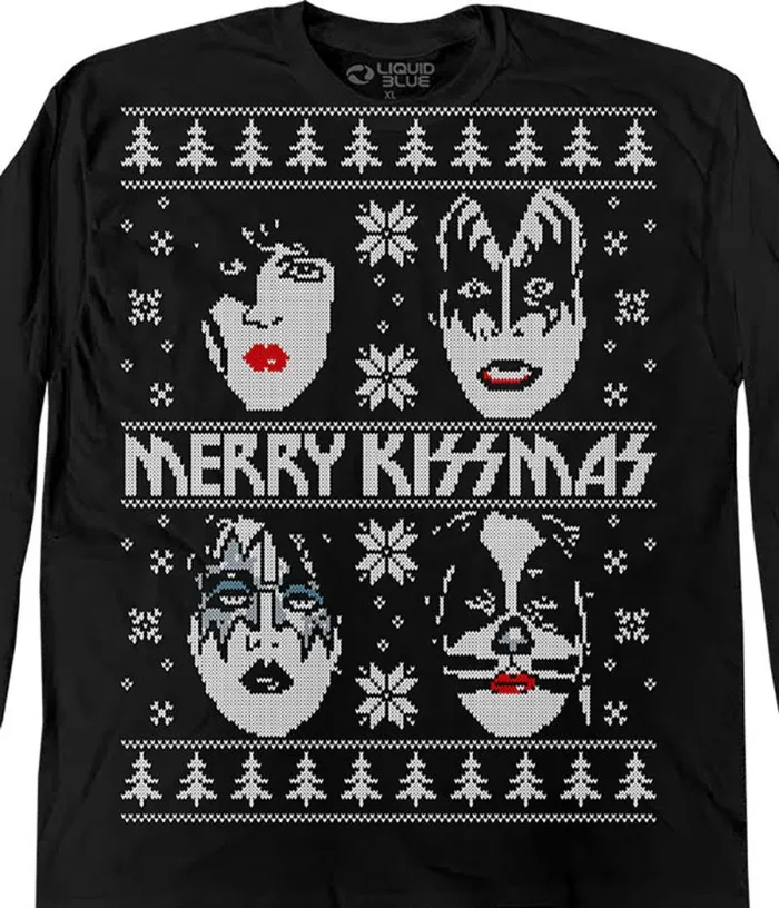 Liquid Blue Long Sleeve Men Merry KISSmas Sweater Black Long Sleeve TShirt