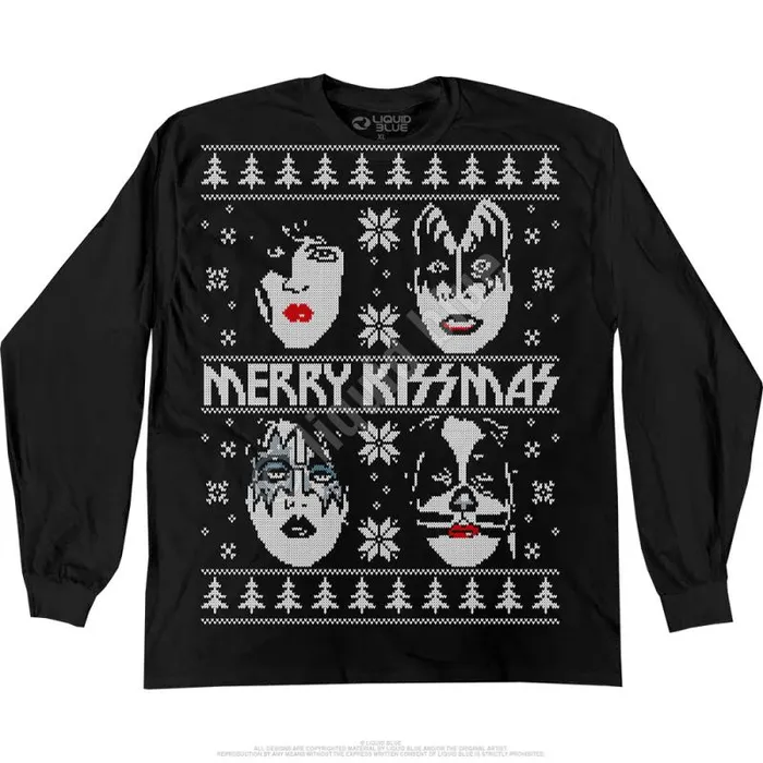 Liquid Blue Long Sleeve Men Merry KISSmas Sweater Black Long Sleeve TShirt