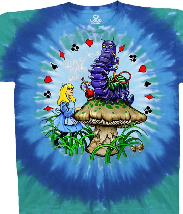 Liquid Blue TShirt Men Alice And Caterpillar TieDye TShirt