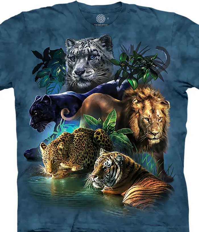 Liquid Blue TShirt Men Big Cats Jungle Classic Cotton TShirt
