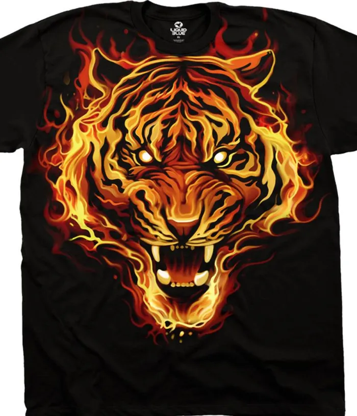 Liquid Blue TShirt Men Fire Tiger Black TShirt