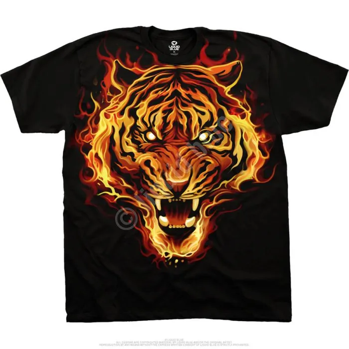 Liquid Blue TShirt Men Fire Tiger Black TShirt