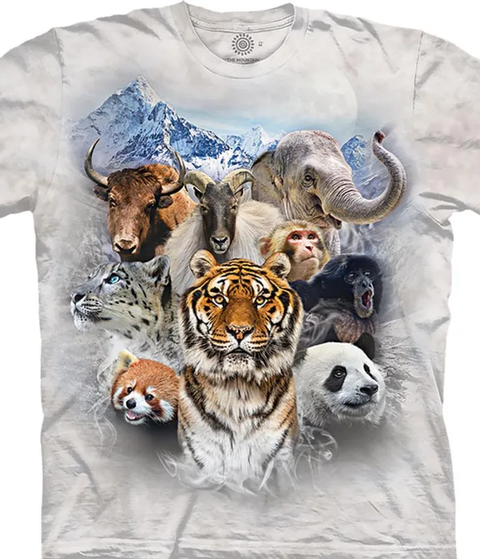 Liquid Blue TShirt Men Himalayan Mountain Collage Classic Cotton TShirt