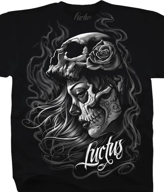Liquid Blue TShirt Men Lady Of The Dead Black TShirt
